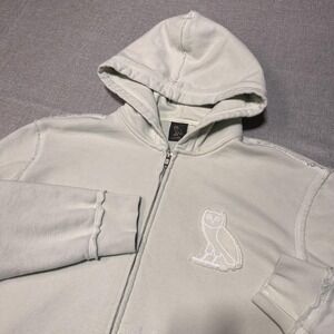 OVO Hoodie Mens 2XL White Full Zip Fleece Owl Logo Quote Back Graphic Sweatshirt